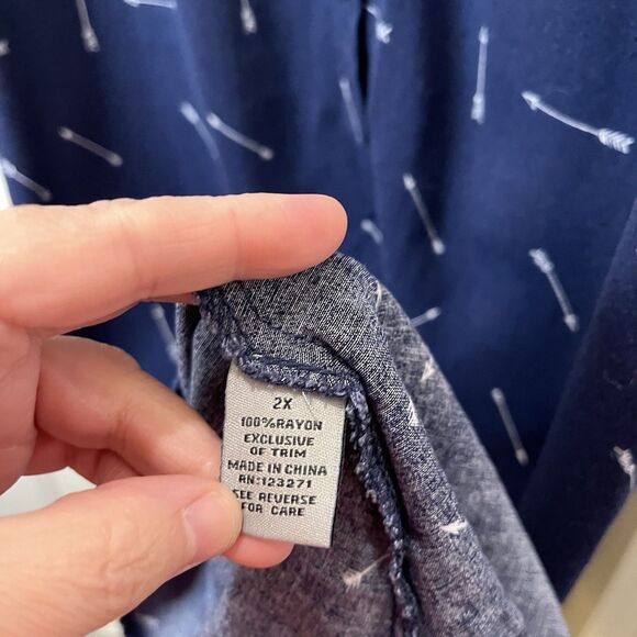 J For Justify Navy Blue Cream Arrows Print Sleeveless Button Up Dress Womens 2XL - Picture 6 of 10